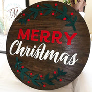 Merry Christmas Round Wood Sign