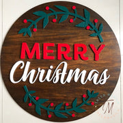 Merry Christmas Round Wood Sign