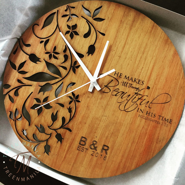 Eve Floral Clock - Wood