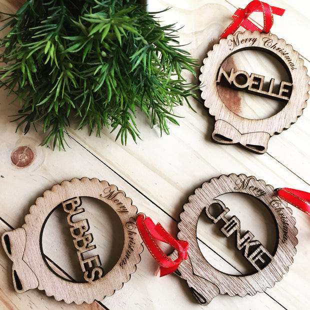 Christmas Wooden Name Ornaments - Ribbon Design