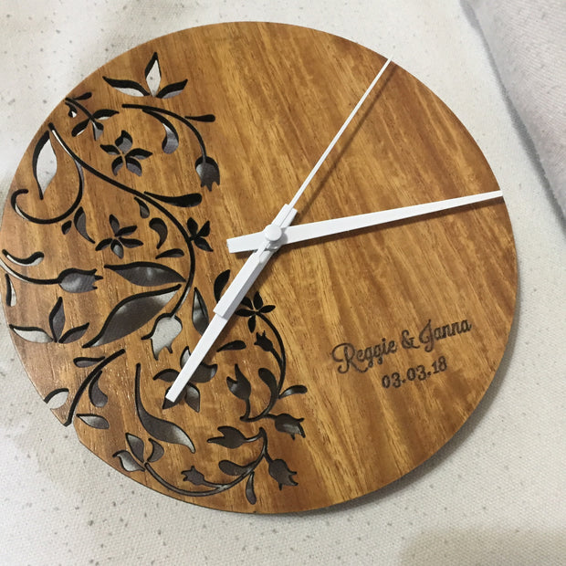 Eve Floral Clock - Wood