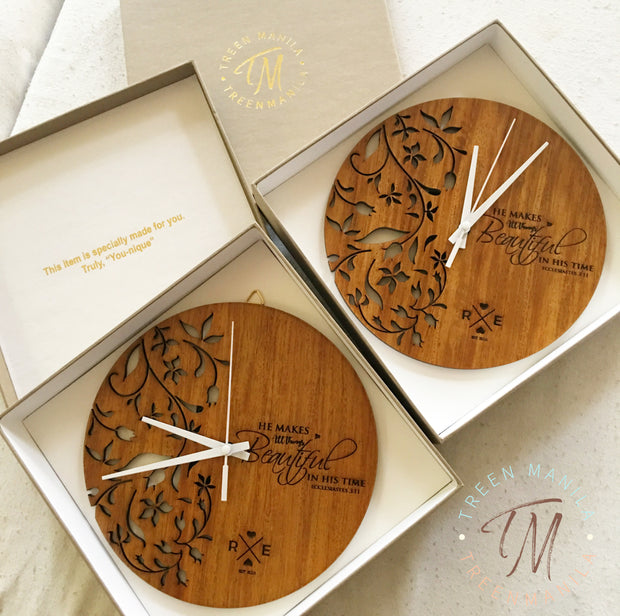 Eve Floral Clock - Wood