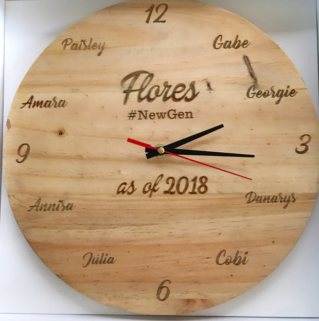 Full Engraved Wooden Clock