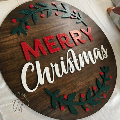 Merry Christmas Round Wood Sign